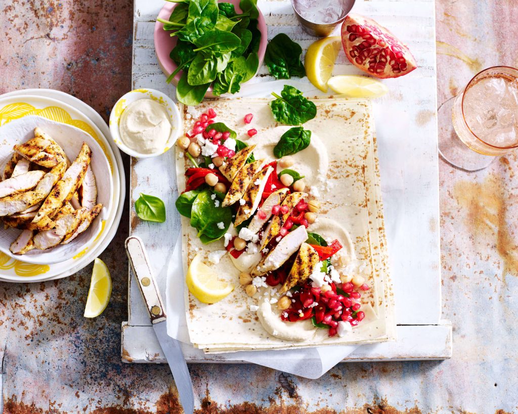 Chia Wraps With Pomegranate And Moroccan Chicken