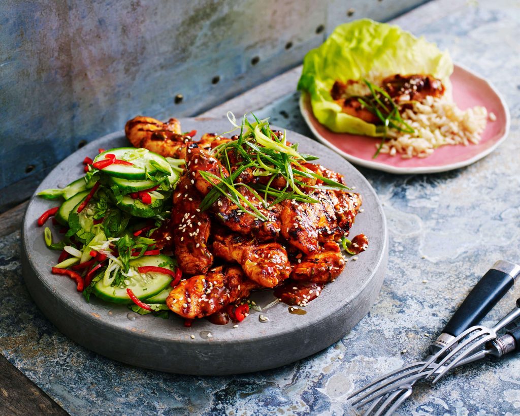 Spicy Korean Chicken With Cucumber Salad