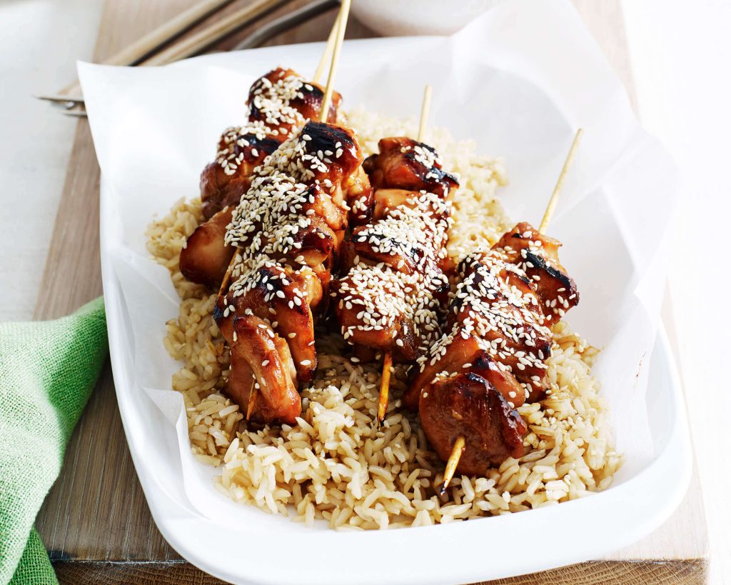 Chicken Teriyaki Skewers with Pickled Veg & Brown Rice