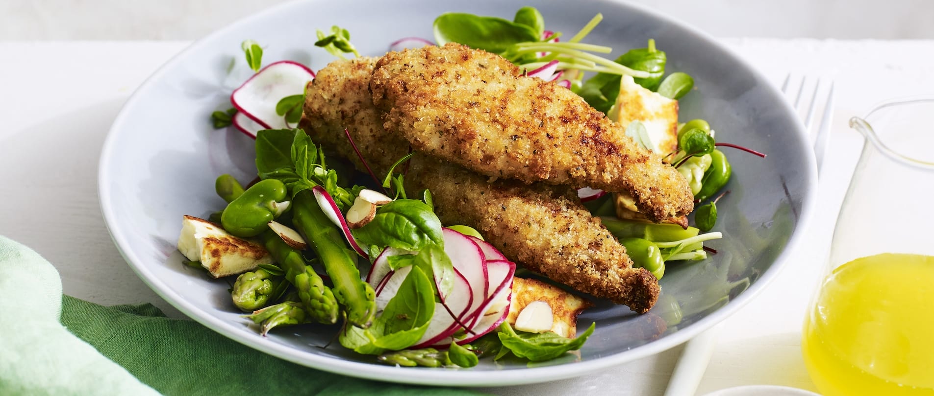 Chicken Breast Strips with Asparagus & Haloumi Salad | Lilydale Free Range